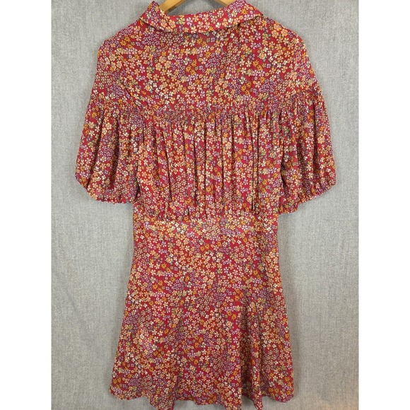Free People L Bonnie Dark Pink Floral Mini Dress Empire Waist Boho‎ Prairie NEW - Picture 9 of 16